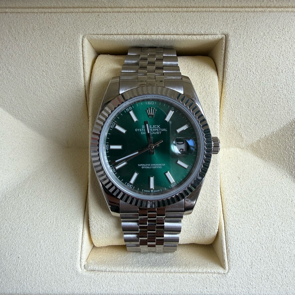 Silver and Green Watch